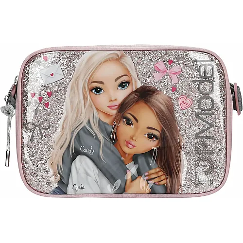 Depesche TOPModel My BFF - Umh�ngetasche in Rosa und Grau, mit Model Motiv und Glitzer, Handtasche mit l�ngenverstellbarem