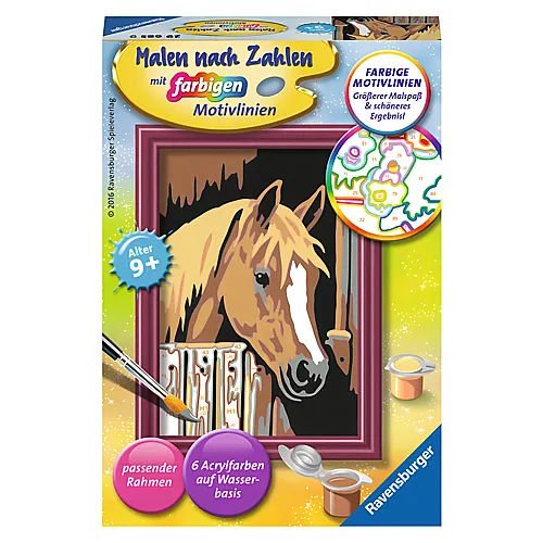 Ravensburger Malen nach Zahlen Farbige Motivlinien Pferd im Stall