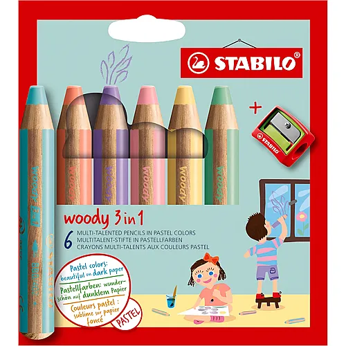 3in1Buntstift, Wasserfarbe & Wachsmalkreide Pastell 6Teile