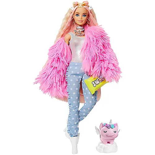 Barbie Extra Puppe mit flauschiger rosa Jacke Blond