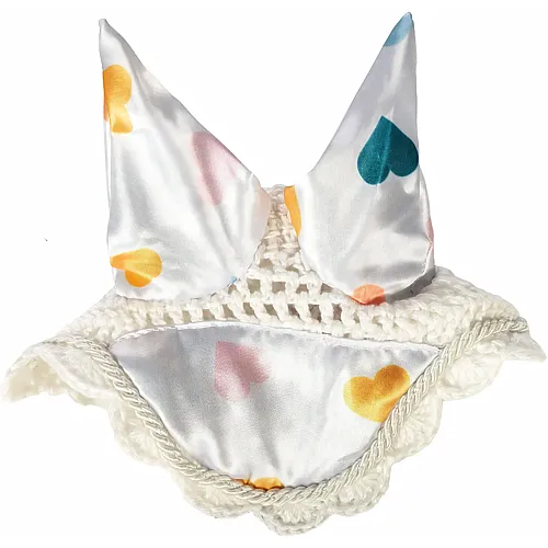 HKM Kids Print Fliegenhaube, Weiss mit Herzchen