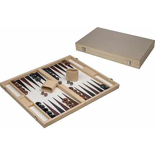 Philos Backgammon beige, gross, Kunstleder