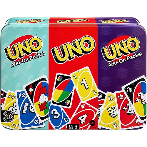 Mattel Games UNO Kartenspiel mit Zwei Erweiterungssets und Sammelmetalldose