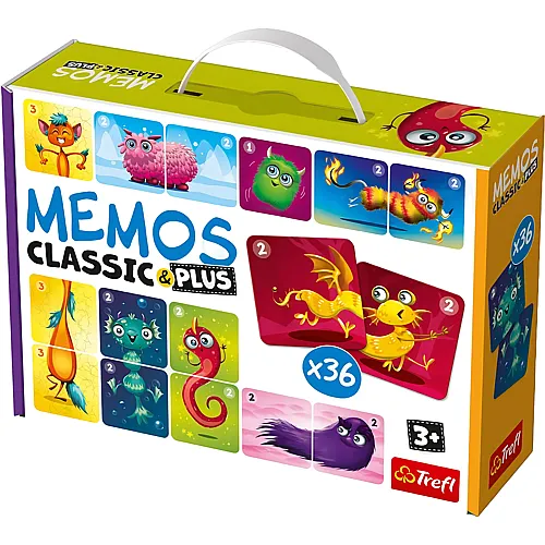 Trefl Memos Classic & Plus, Niedliche Monster - Lernspiel f�r Kleinkinder, Paare und Dreifachbilder Finden, Verschiedene
