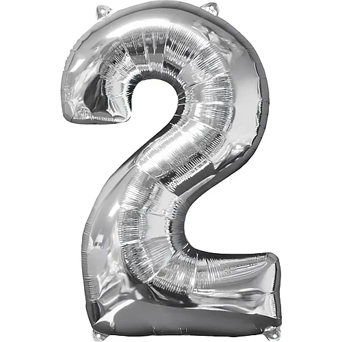 Folienballon Zahl 2 Silber - 102 cm