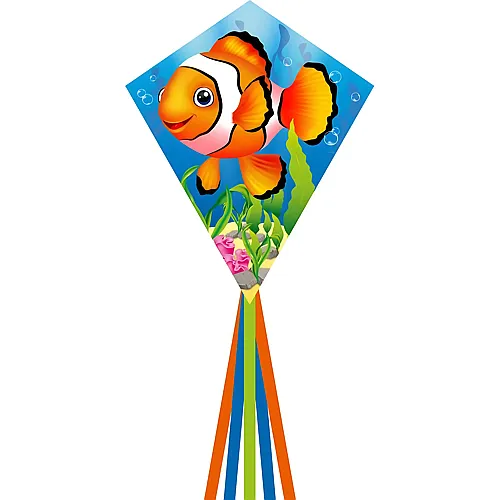 HQ Invento Drachen Ecoline Eddy Clownfish 70x58 cm, Griff mit 25 m Schnur, ab 5 Jahren