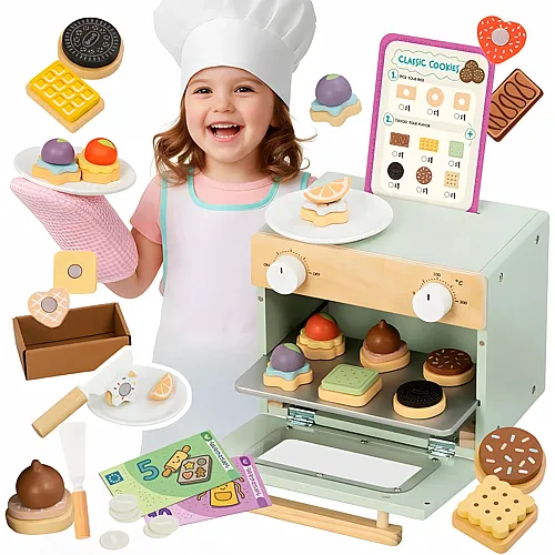 Nene Toys Keks-Laden aus FSC-Holz f�r Kinder ab 3 Jahren � Komplett-Set mit Mini-Ofen, Men�, Keksen & Spielgeld � P�dagogisches