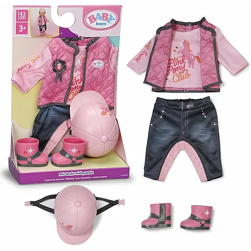 Zapf Creation Baby Born Reit-Outfit mit Hose, Shirt, Stiefeln und Helm - 43 cm