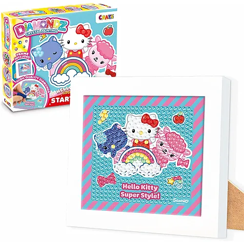 CRAZE DIAMONDZ CRYSTAL PAINTING Starter Set HELLO KITTY - Diamond Painting Kinder Hello Kitty Schablone, DIY Diamant Malerei Kinder Bastelset, 15x15cm