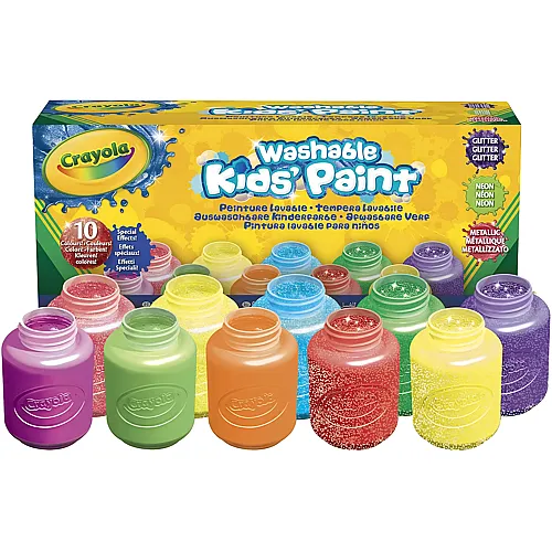 Crayola 10 Abwaschbare Temperafarben Neon, Glitter, Metall