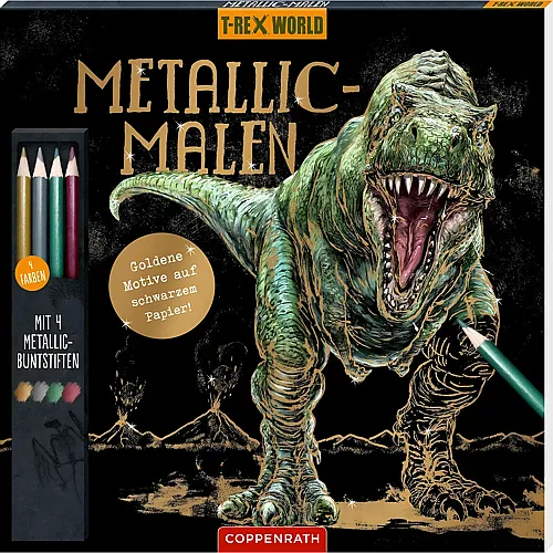 Metallic-Malen: Mit 4 Metallic-Buntstiften T-Rex World