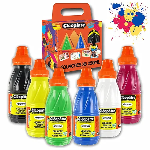 Cleopatre 6 Gouachen 250ml Weiss, Gelb, Magenta, Gron, Blau, Schwarz