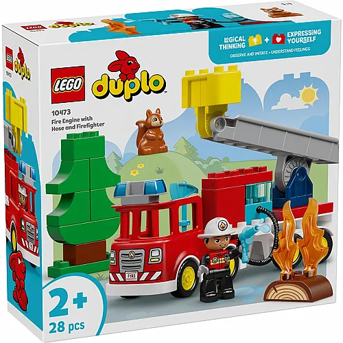 Löschauto mit Schlauch und Feuerwehrmann 10473