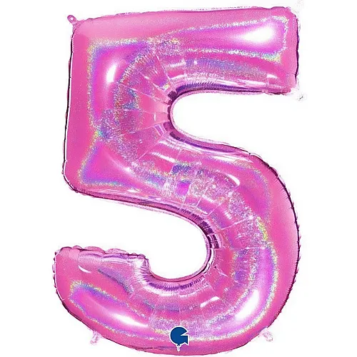 Foil Balloon Number 5 Glitter Holographic Pink - 102 cm