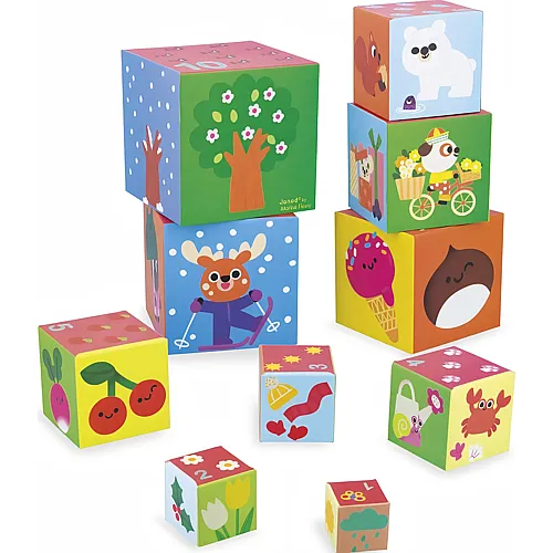 Janod Stapelpyramide 4 Jahreszeiten W�rfel - 13.5 x 13.5 x 87 cm