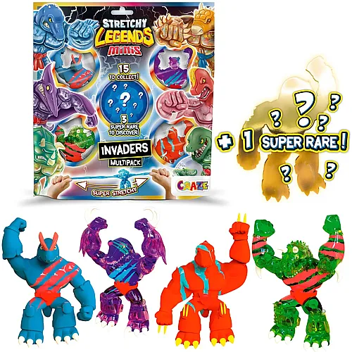 CRAZE STRETCHY LEGENDS Minis Multipack Invaders - 5X Elastische Actionfiguren f�r Kinder, Klebrige & Dehnbare Superhelden Figuren zu Sammeln