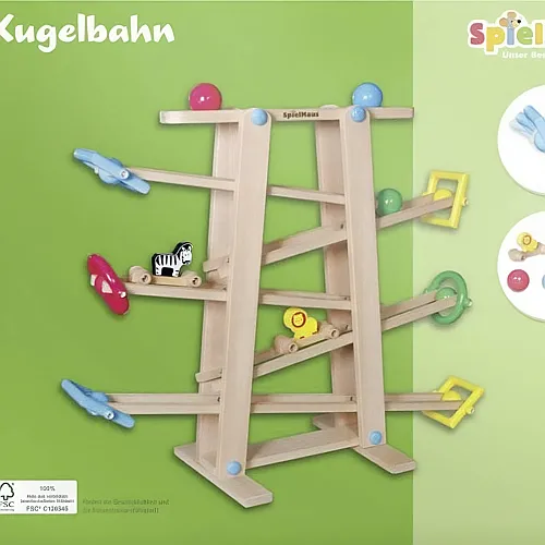 SpielMaus Holz Kugelbahn mit Rollelementen