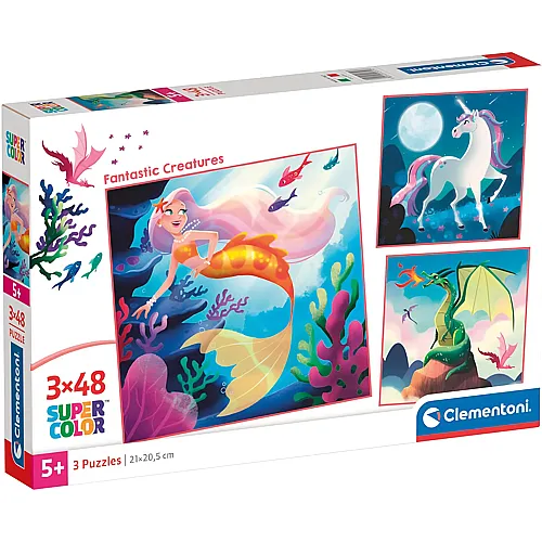 Clementoni Puzzle Supercolor 3in1 Fantastische Kreaturen (48Teile)
