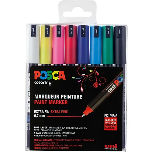 Uni Posca Permanent-Marker 0,7mm - 8 Teile