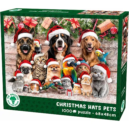 Mr. Broccoli Puzzle Haustiere mit Weihnachts-M�tzen - 1000 Teile