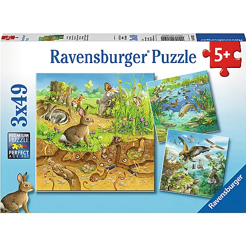 Ravensburger Puzzle Tiere in ihren Lebensrumen (3x49)