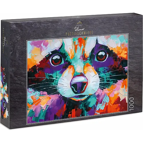 Ulmer Puzzleschmiede Kunst-Motiv bunter Waschb�r als abstraktes Leinwand-Gem�lde - 1000 Teile