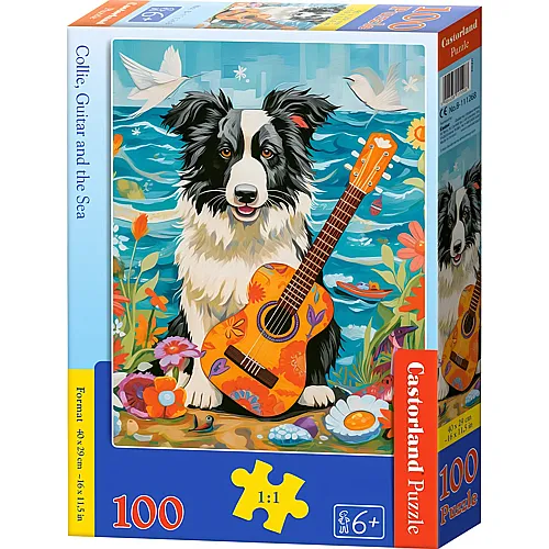 Castorland Puzzle Collie mit Gitarre am Meer (100Teile)