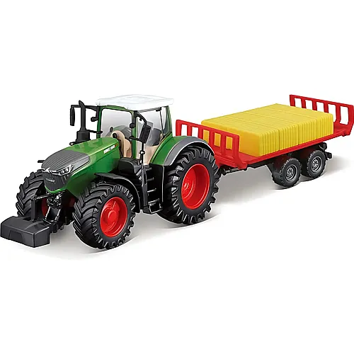 Bburago Traktor Fendt 1050 Vario mit Schwungrad & Heuballen-Transporter