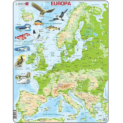 Larsen Puzzle Mappa topografica dell'Europa - 87 Teile