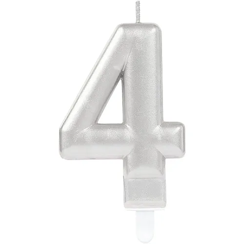 Zahlenkerze 4 silber