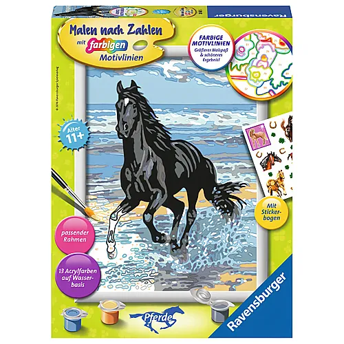 Ravensburger Malen nach Zahlen Farbige Motivlinien Pferd am Strand