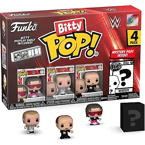 Funko Bitty Pop! WWE Bret Hit Man Hart, Shawn Michaels, Mean Gene Okerlund und Mystery - 4 Teile
