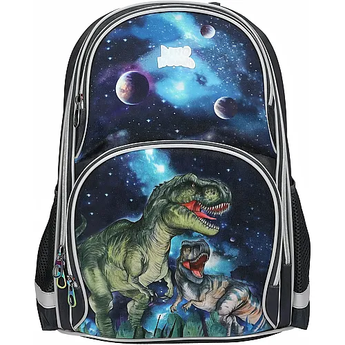 Depesche Dino World Galaxy - Schulrucksack in Dunkelblau, mit Dinosaurier Motiv, Planeten und Sternen, Schultasche mit