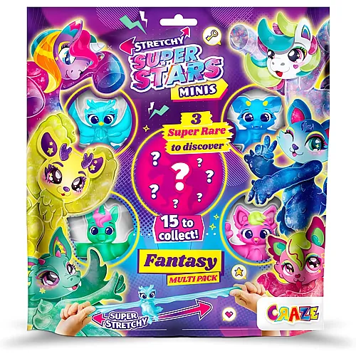CRAZE STRETCHY SUPERSTARS Minis Multipack Fantasy - 5er Pack Elastische Actionfiguren f�r Kinder, Klebrige & Dehnbare Superhelden Figuren zu Sammeln