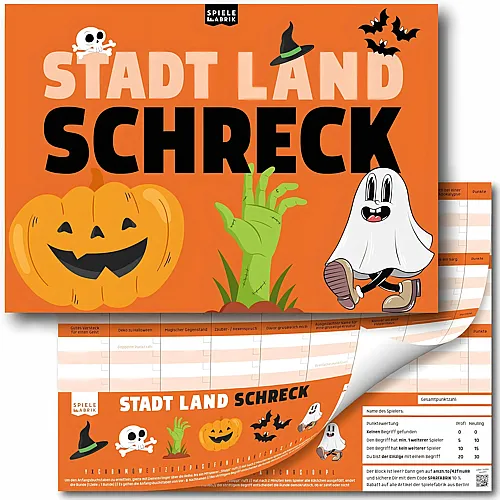 Cubidi Spielefabrik Stadt Land Fluss SCHRECK Lustiges Familienspiel Halloween Quiz Der Spielblock A4 mit 24 Grusel-Kategorien als Halloweengeschenke f�r Kinder, Teenager und Erwachsene | 50 Blatt