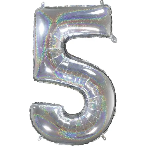 Grabo Megaloons Folienballon Zahl 5 Holographic Silber - 66 cm