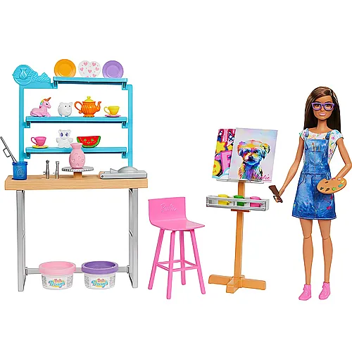 Barbie Familie & Freunde Wellness Relax & Create Art Studio mit Puppe
