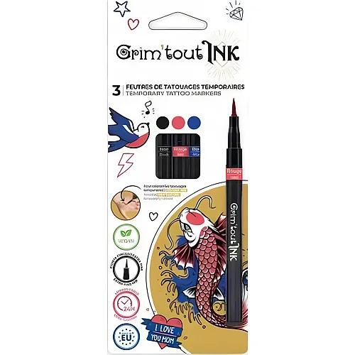 Grim'tout Ink Set 3 Feutres DE Tatouage Temporaire Tradition