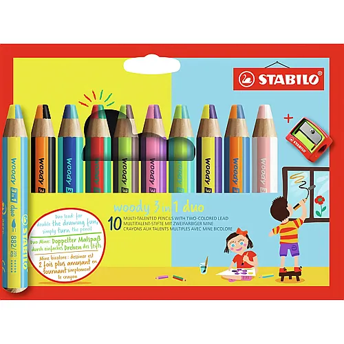 Stabilo Woody Buntstift, Wasserfarbe & Wachsmalkreide Duo (10Teile)