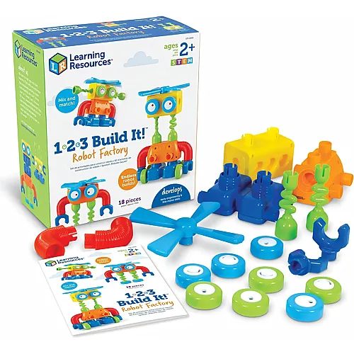 Learning Resources 1-2-3 Mach was draus Roboterfabrik, Feinmotorik-Spielzeug, Roboter-Bausatz, Ab 2 Jahren