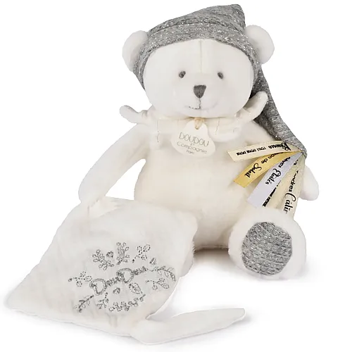 Doudou et Compagnie Schmusetuch mit Schnullerhalter B�r Silber - 20 cm