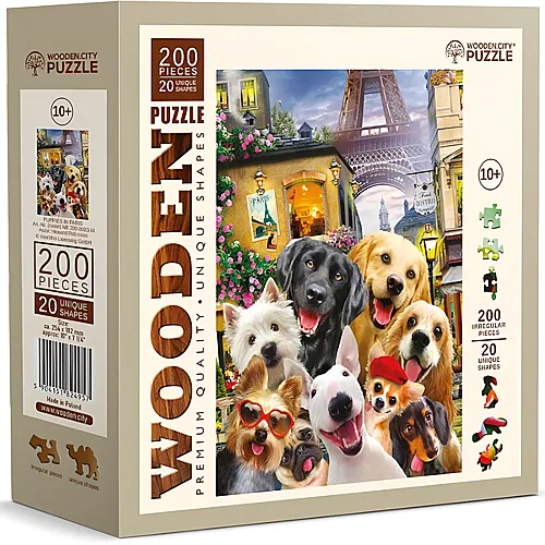 Wooden City Puzzle Puppies in Paris M (200Teile)