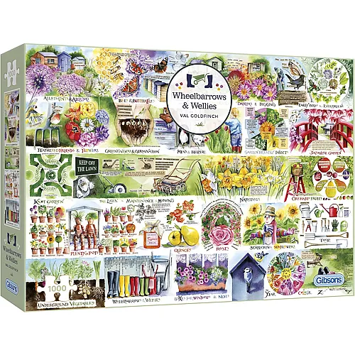 Gibsons Puzzle Val Goldfinch Wheelbarrows & Wellies - 1000 Teile