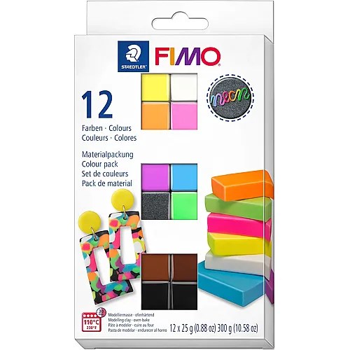 Modelliermasse in leuchtenden Neonfarben - 12 x 25 g
