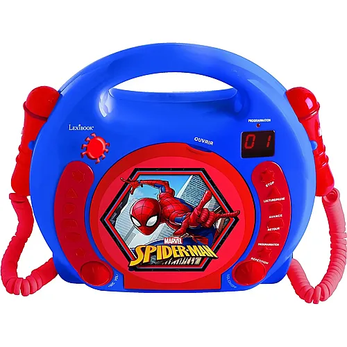 Lexibook Spiderman Tragbarer CD-Player mit 2 Mikrofonen zum Mitsingen