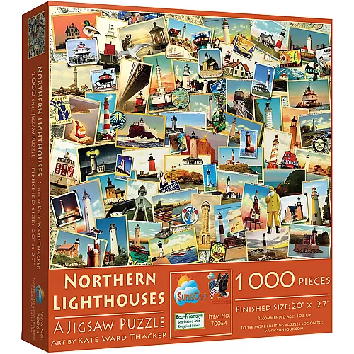 SunsOut Puzzle Kate Ward Thacker - Northern Lighthouses - 1000 Teile