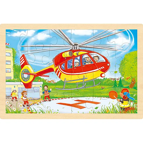 Goki Einlegepuzzle Hubschrauber / Feuerwehr Wendepuzzle, 24-teile, 30 X 20 X 0.8 Cm