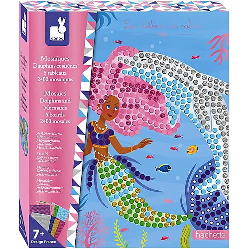 Janod Mosaik-Set Delfin- und Meerjungfrauen - Les Ateliers du Calme - Set f�r kreative Freizeitbesch�ftigungen f�r Kinder