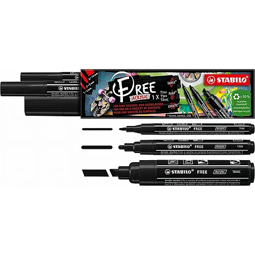 Stabilo FREE Acrylic Mix schwarz 3Etui