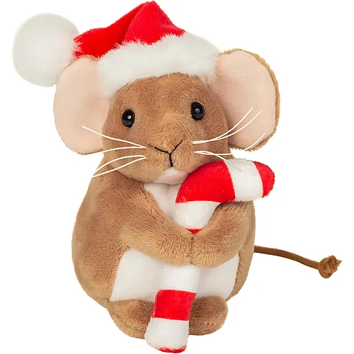 Teddy-Hermann Weihnachtsmaus mit Zuckerstange - 11 cm